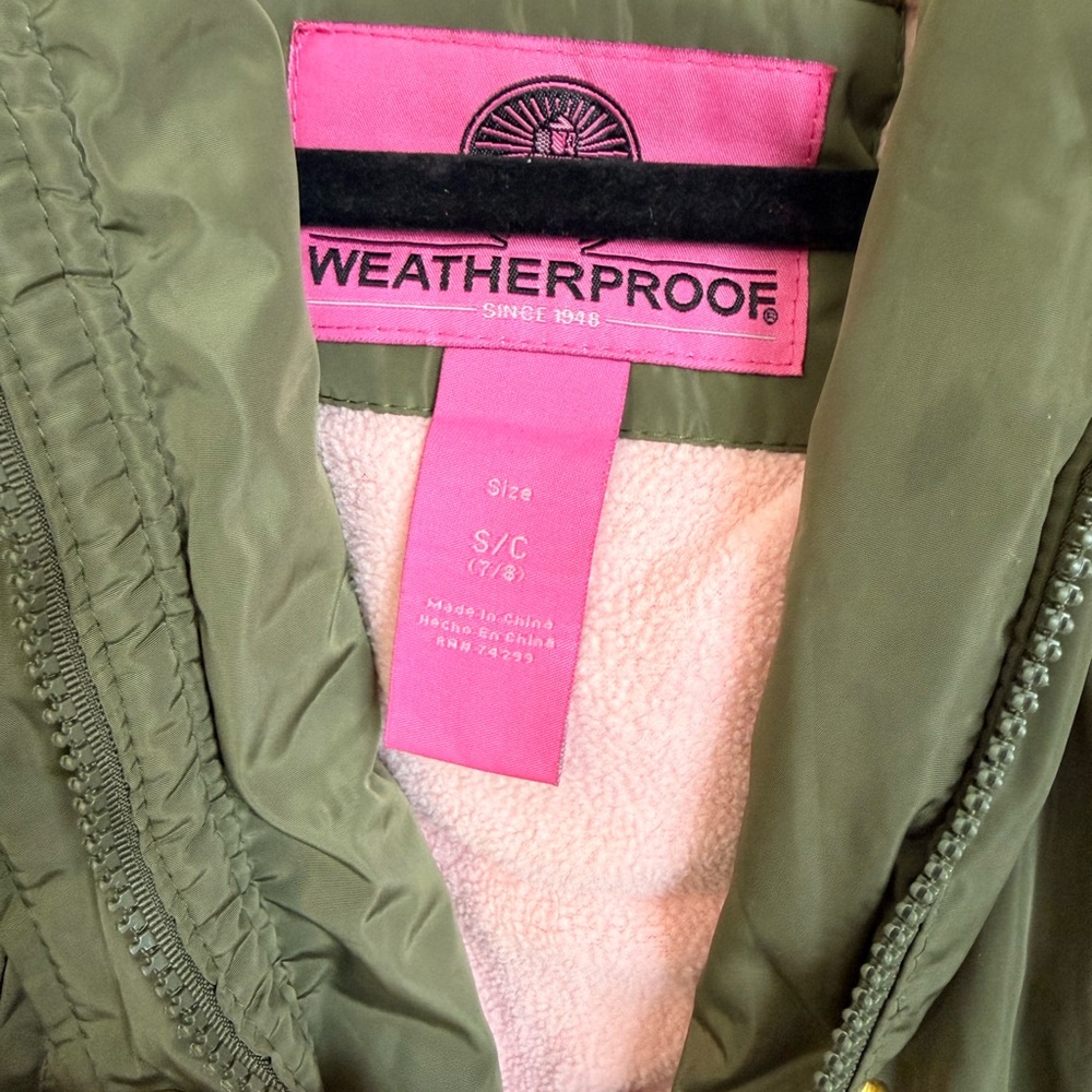 Weatherproof Girls Olive Green Fleece Lined Parka Jacket 7/8 - Picture 2 of 12